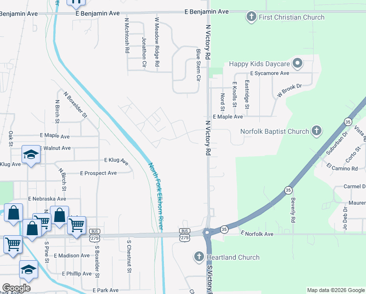 map of restaurants, bars, coffee shops, grocery stores, and more near 517 North Victory Road in Norfolk
