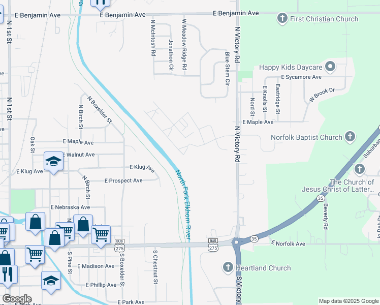 map of restaurants, bars, coffee shops, grocery stores, and more near 517 North Victory Road in Norfolk