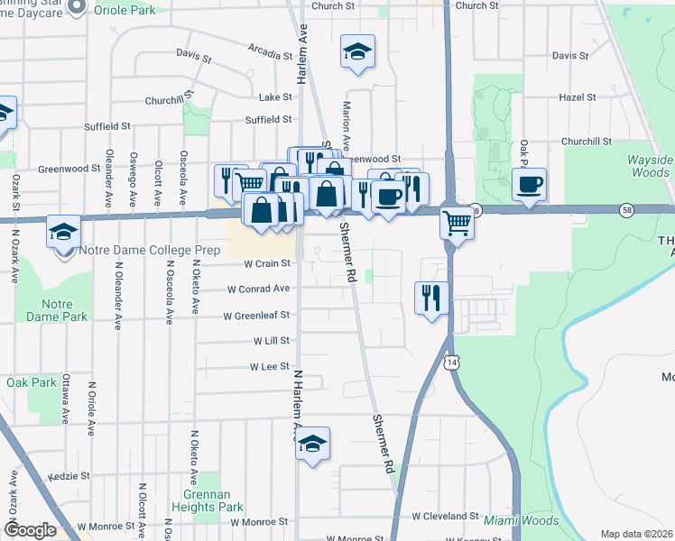 map of restaurants, bars, coffee shops, grocery stores, and more near in Niles