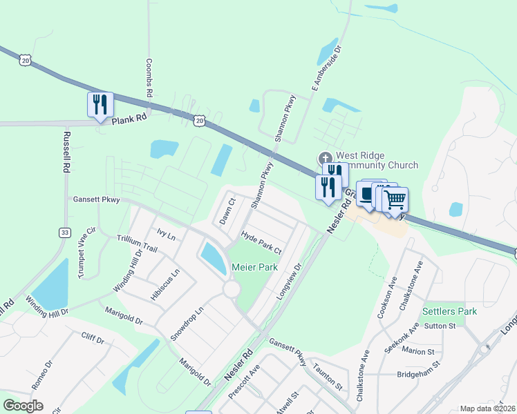 map of restaurants, bars, coffee shops, grocery stores, and more near 3648 Daisy Lane in Elgin