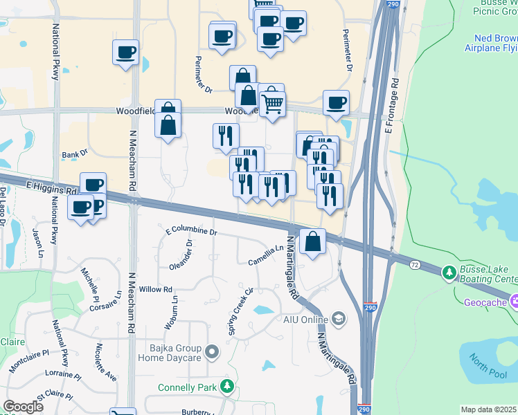 map of restaurants, bars, coffee shops, grocery stores, and more near 517 Mall Dr in Schaumburg