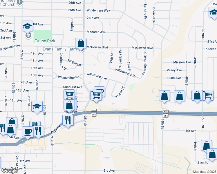 map of restaurants, bars, coffee shops, grocery stores, and more near 1481 39th Street Place in Marion