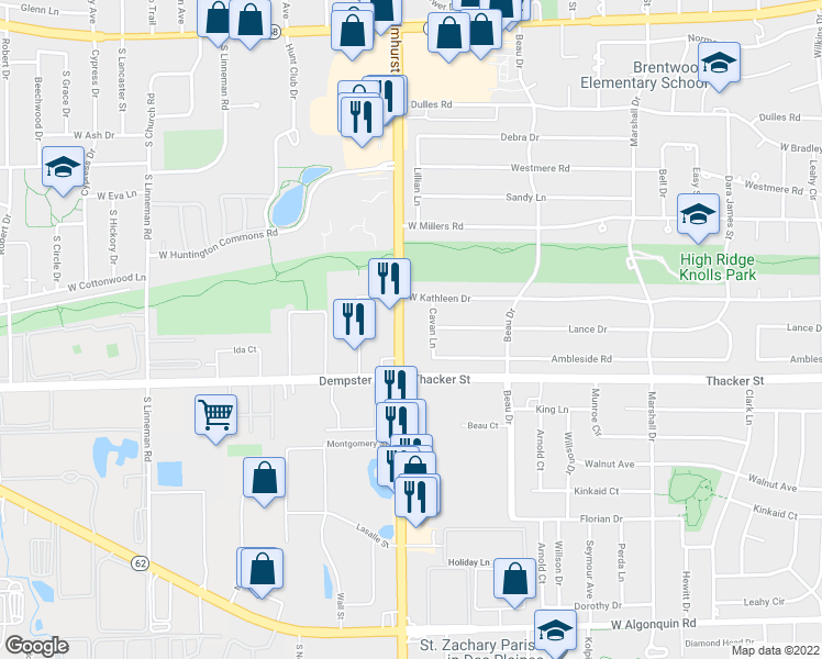 map of restaurants, bars, coffee shops, grocery stores, and more near 681 South Elmhurst Road in Des Plaines