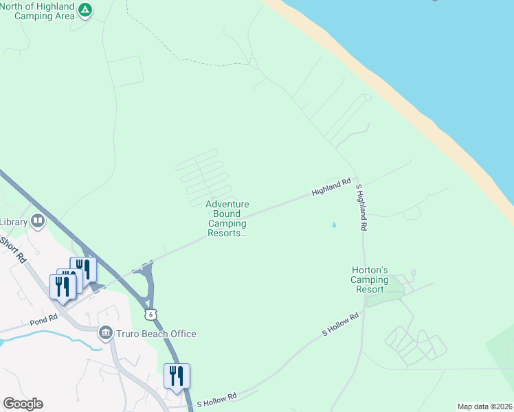 map of restaurants, bars, coffee shops, grocery stores, and more near 54 Highland Road in Provincetown