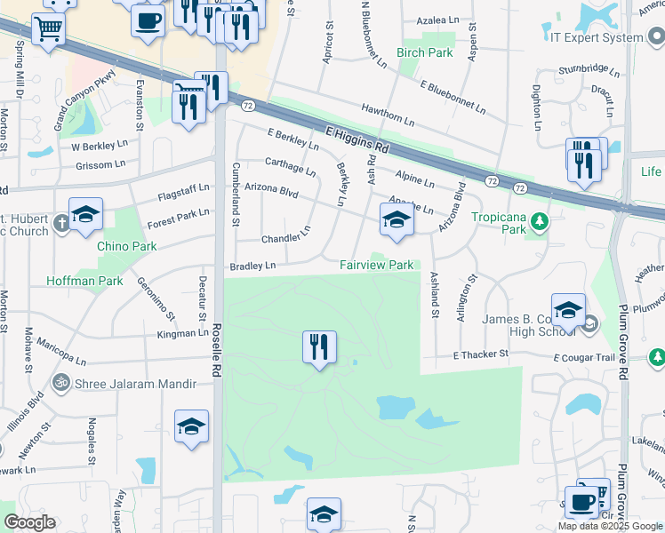 map of restaurants, bars, coffee shops, grocery stores, and more near 235 Batavia Lane in Hoffman Estates