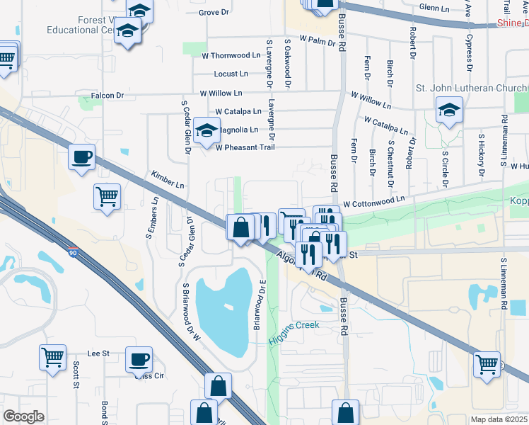 map of restaurants, bars, coffee shops, grocery stores, and more near 2000 West Algonquin Road in Mount Prospect