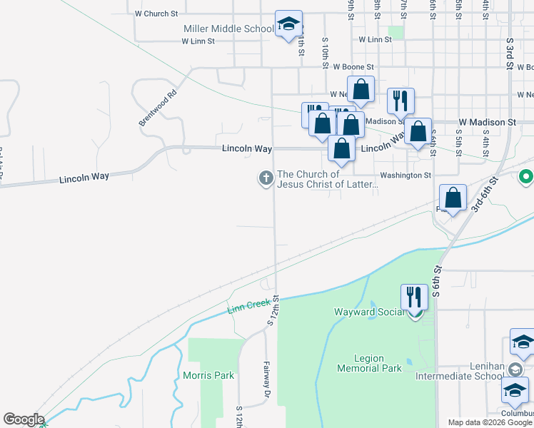 map of restaurants, bars, coffee shops, grocery stores, and more near 701-899 South 12th Street in Marshalltown
