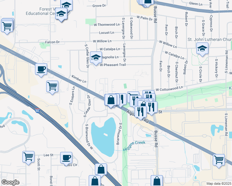 map of restaurants, bars, coffee shops, grocery stores, and more near 2010 West Algonquin Road in Mount Prospect