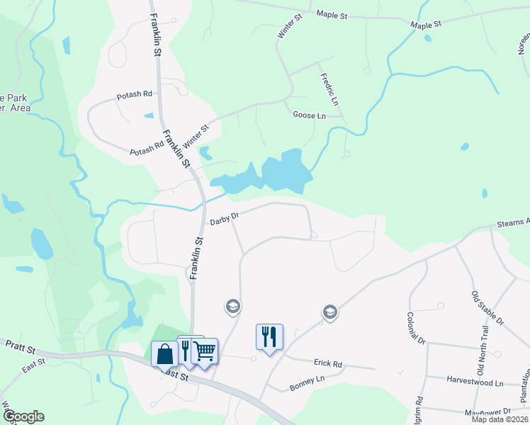 map of restaurants, bars, coffee shops, grocery stores, and more near 23 Darby Drive in Mansfield