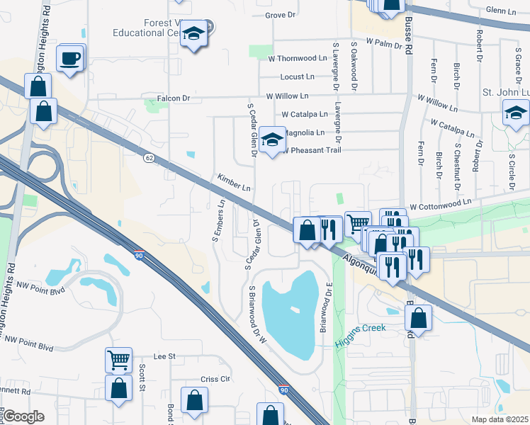 map of restaurants, bars, coffee shops, grocery stores, and more near 1098 East Algonquin Road in Arlington Heights