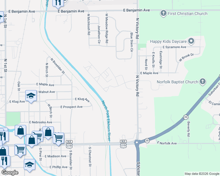 map of restaurants, bars, coffee shops, grocery stores, and more near 517 North Victory Road in Norfolk