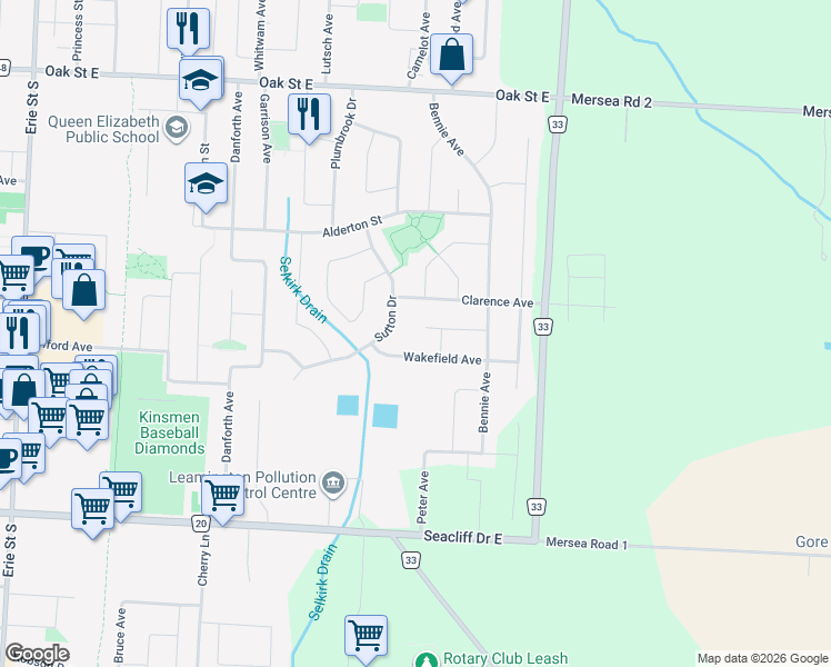 map of restaurants, bars, coffee shops, grocery stores, and more near 46 Eastgrove Crescent in Essex County