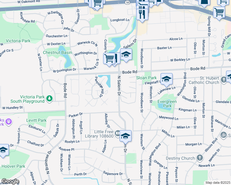 map of restaurants, bars, coffee shops, grocery stores, and more near 700 North Salem Drive in Hoffman Estates