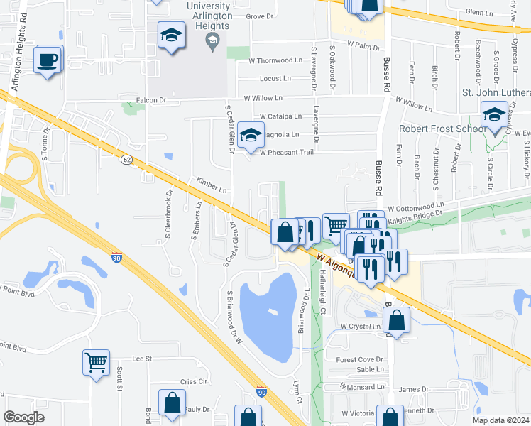 map of restaurants, bars, coffee shops, grocery stores, and more near 2076 South Brownstone Court in Mount Prospect