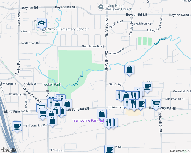 map of restaurants, bars, coffee shops, grocery stores, and more near 1684 Quail Hollow NE in Cedar Rapids