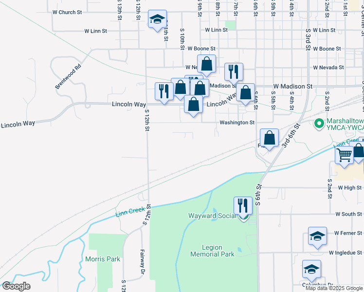 map of restaurants, bars, coffee shops, grocery stores, and more near 512 South 9th Street in Marshalltown
