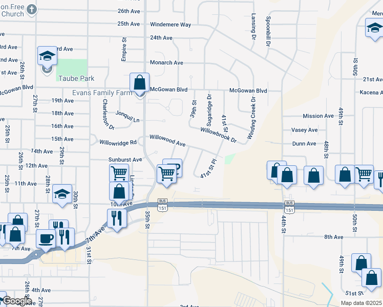 map of restaurants, bars, coffee shops, grocery stores, and more near 1481 39th St Pl in Marion