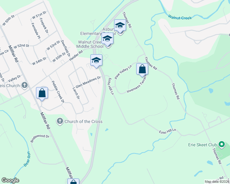 map of restaurants, bars, coffee shops, grocery stores, and more near 6115-6149 Echo Hill Lane in Fairview