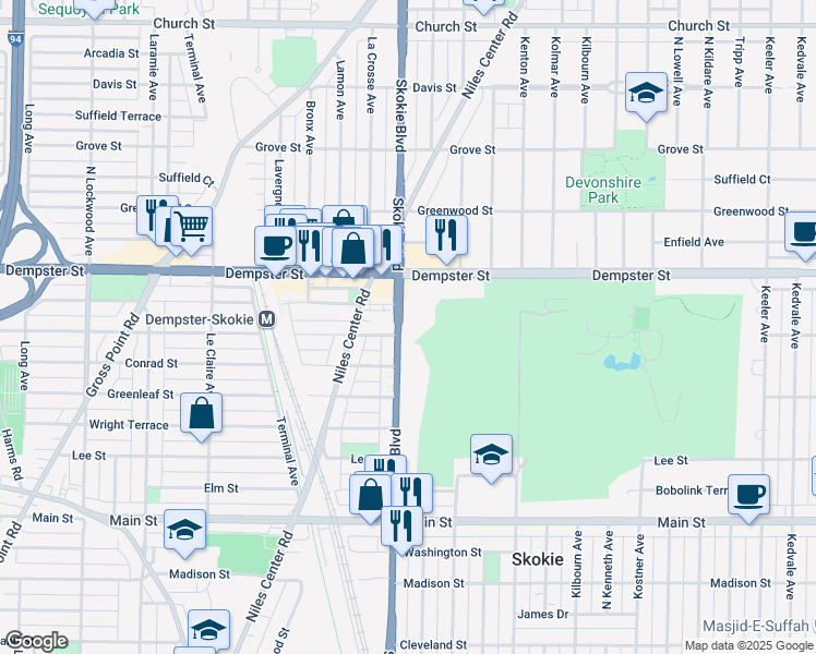 map of restaurants, bars, coffee shops, grocery stores, and more near 8707 U.S. 41 in Skokie