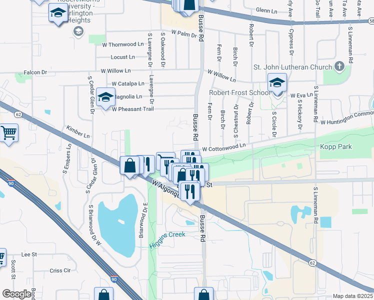 map of restaurants, bars, coffee shops, grocery stores, and more near 1771 West Hatherleigh Court in Mount Prospect
