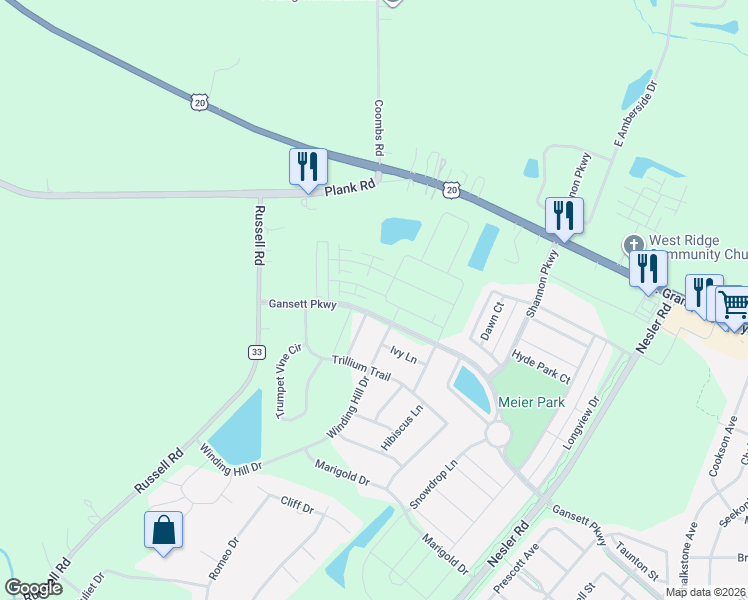 map of restaurants, bars, coffee shops, grocery stores, and more near 150 North Bend Way in Elgin