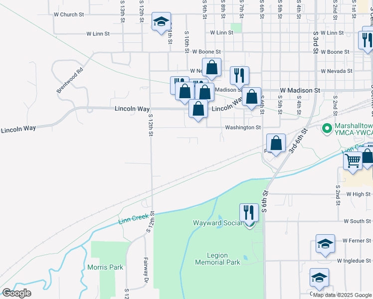 map of restaurants, bars, coffee shops, grocery stores, and more near 512 South 9th Street in Marshalltown