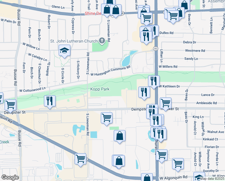 map of restaurants, bars, coffee shops, grocery stores, and more near 536 Pickwick in Mount Prospect