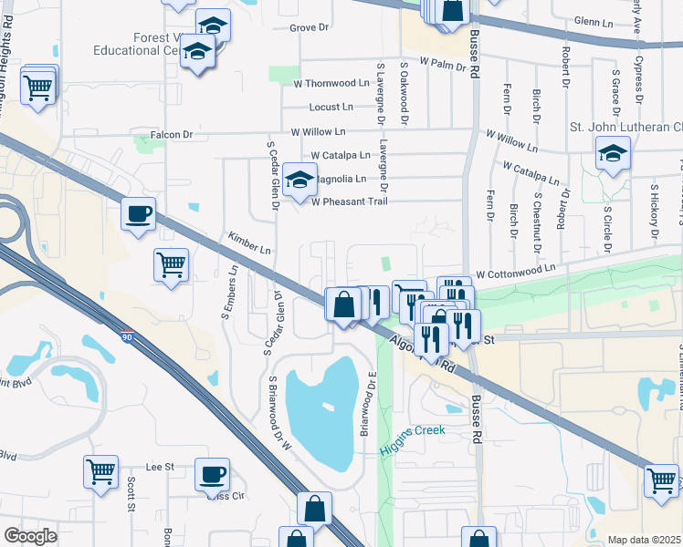 map of restaurants, bars, coffee shops, grocery stores, and more near 2010 West Algonquin Road in Mount Prospect