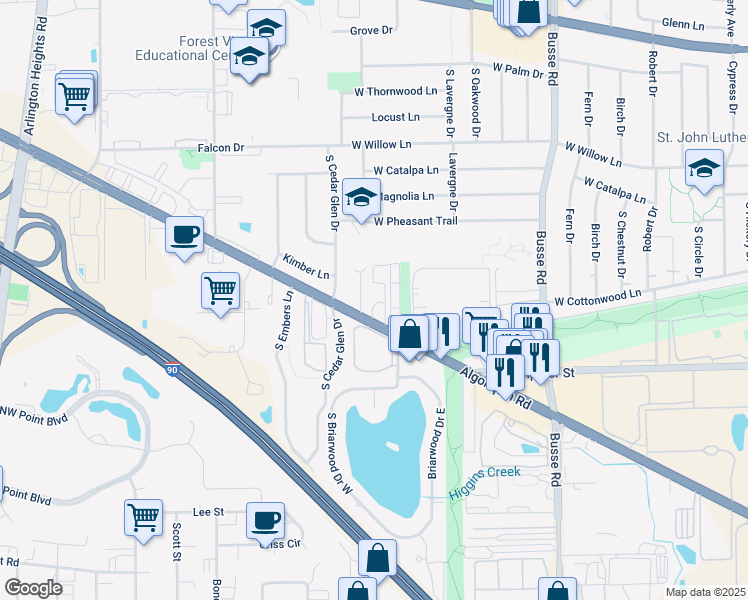 map of restaurants, bars, coffee shops, grocery stores, and more near 2076 South Brownstone Court in Mount Prospect