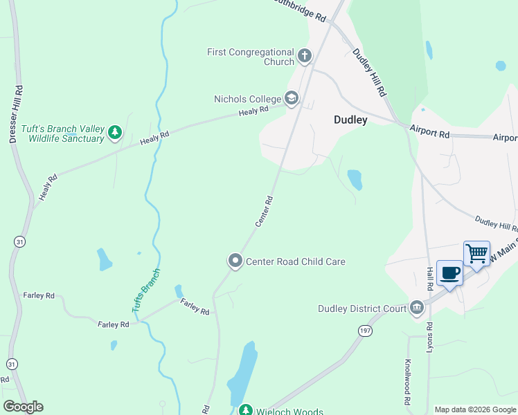 map of restaurants, bars, coffee shops, grocery stores, and more near 89 Center Road in Dudley