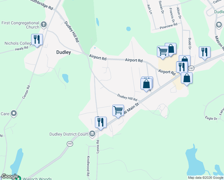 map of restaurants, bars, coffee shops, grocery stores, and more near 20 Dudley Hill Road in Dudley