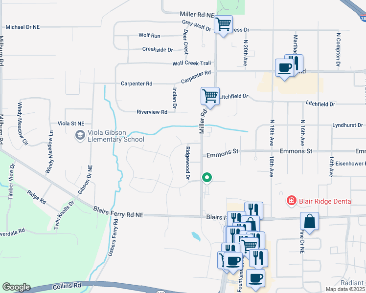 map of restaurants, bars, coffee shops, grocery stores, and more near 111 Blairsferry Crossing in Hiawatha