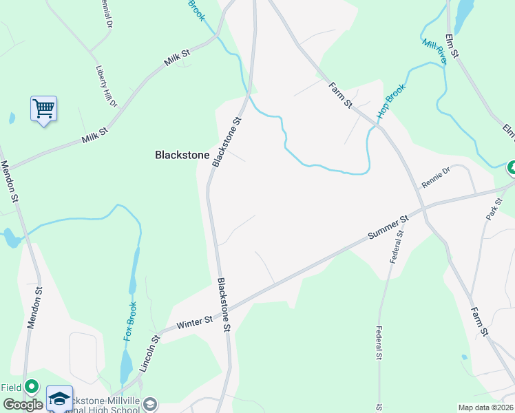 map of restaurants, bars, coffee shops, grocery stores, and more near 9 Susan Drive in Blackstone