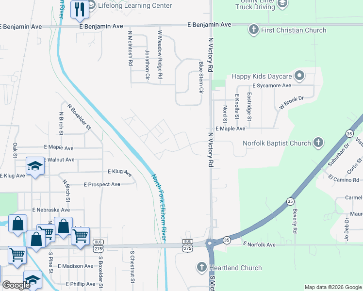 map of restaurants, bars, coffee shops, grocery stores, and more near 517 North Victory Road in Norfolk