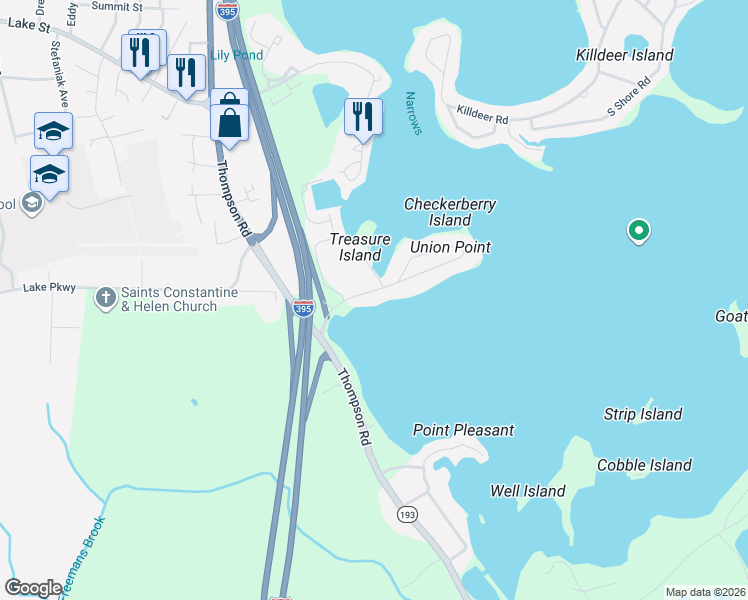 map of restaurants, bars, coffee shops, grocery stores, and more near 22 Union Point Road in Webster