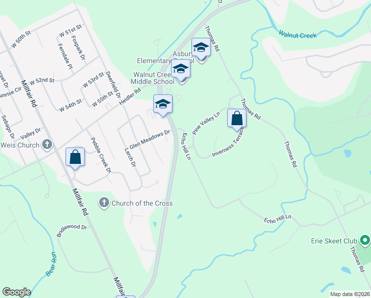 map of restaurants, bars, coffee shops, grocery stores, and more near 6115 Echo Hill Lane in Fairview