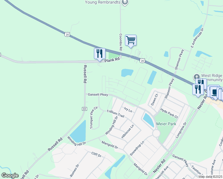 map of restaurants, bars, coffee shops, grocery stores, and more near 150 North Bend Way in Elgin