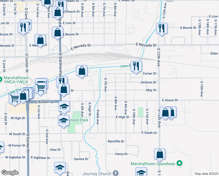 map of restaurants, bars, coffee shops, grocery stores, and more near 800-898 South 7th Avenue in Marshalltown