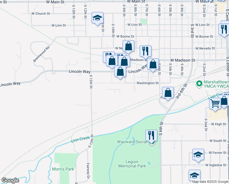 map of restaurants, bars, coffee shops, grocery stores, and more near 512 South 9th Street in Marshalltown