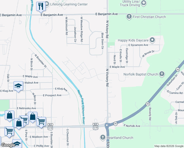 map of restaurants, bars, coffee shops, grocery stores, and more near 517 North Victory Road in Norfolk