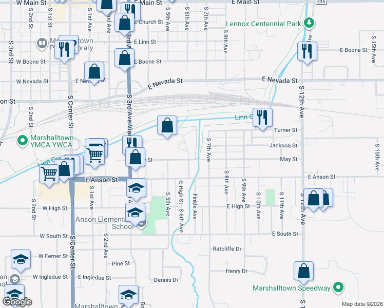 map of restaurants, bars, coffee shops, grocery stores, and more near 806 South 6th Avenue in Marshalltown