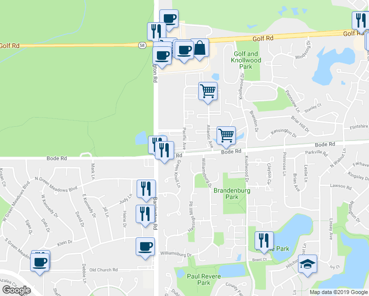 map of restaurants, bars, coffee shops, grocery stores, and more near 843 Pacific Avenue in Hoffman Estates