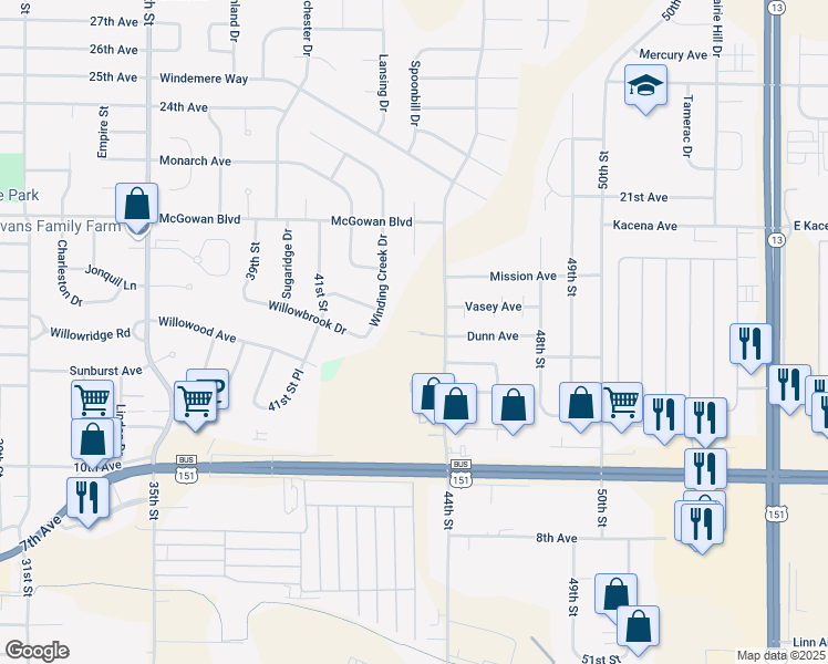 map of restaurants, bars, coffee shops, grocery stores, and more near 1735 Winding Creek Drive in Marion