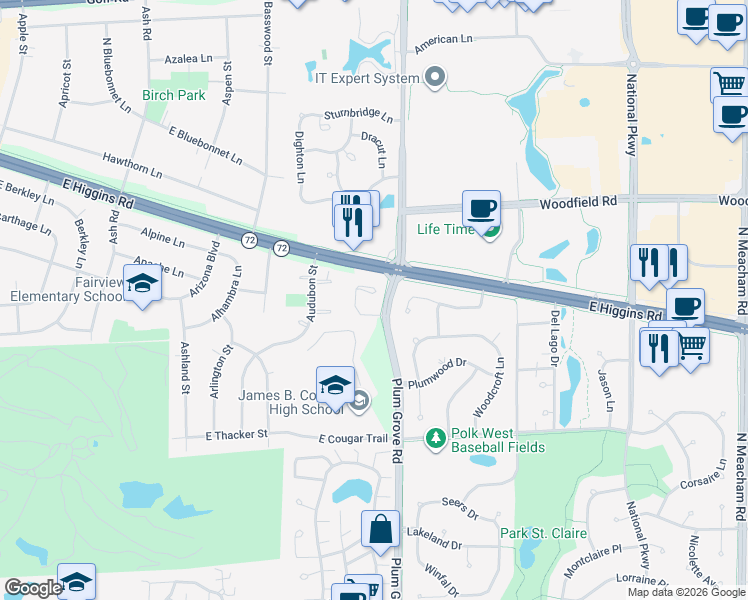 map of restaurants, bars, coffee shops, grocery stores, and more near 794 Stonewall Court in Schaumburg