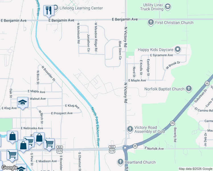 map of restaurants, bars, coffee shops, grocery stores, and more near 806 Blue Stem Circle in Norfolk