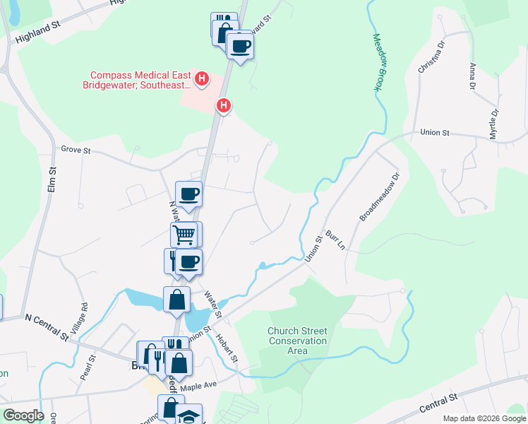 map of restaurants, bars, coffee shops, grocery stores, and more near 11 Rodeo Drive in East Bridgewater