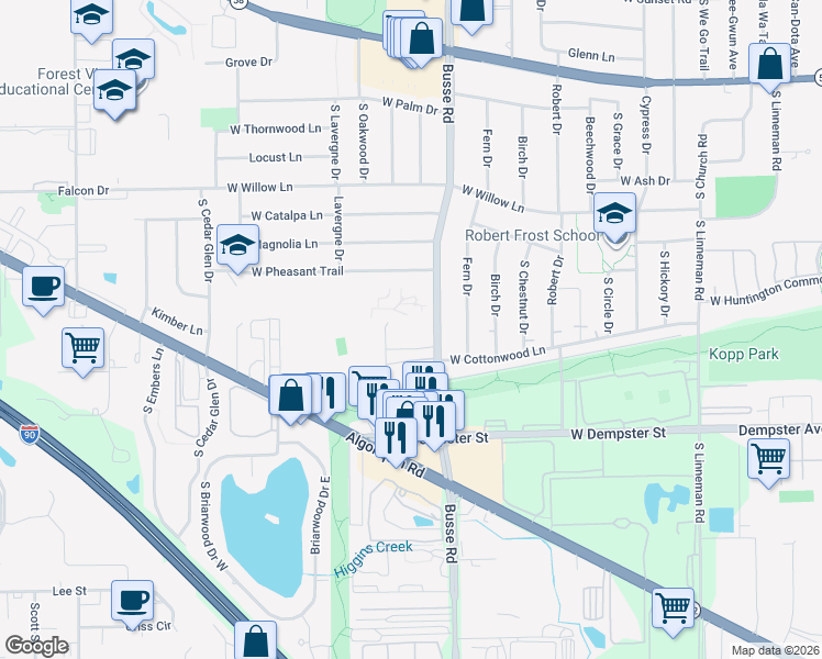 map of restaurants, bars, coffee shops, grocery stores, and more near 1815 White Chappel Drive in Mount Prospect
