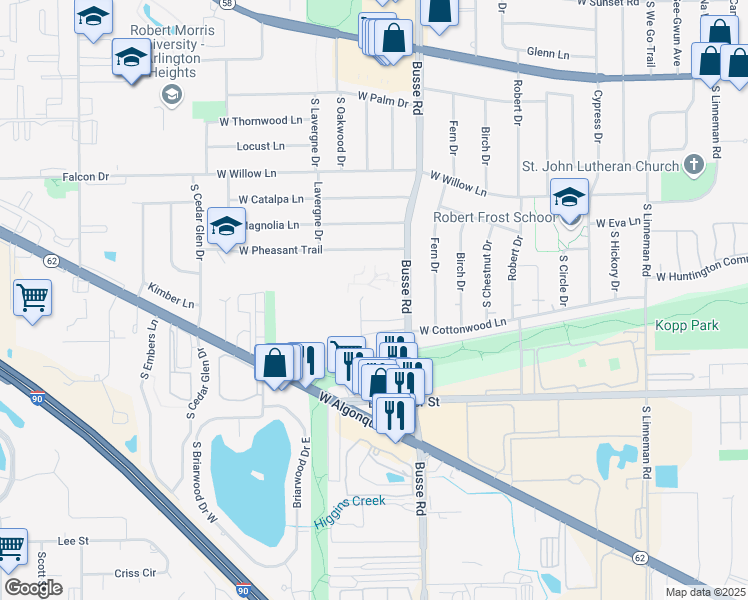 map of restaurants, bars, coffee shops, grocery stores, and more near 1815 White Chappel Drive in Mount Prospect