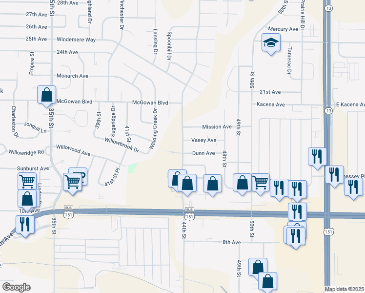 map of restaurants, bars, coffee shops, grocery stores, and more near 1530 44th Street in Marion