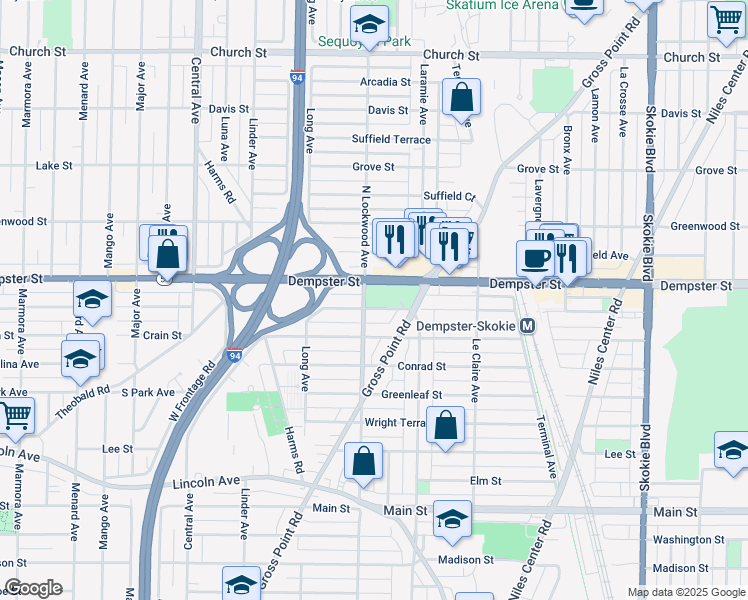 map of restaurants, bars, coffee shops, grocery stores, and more near 5250 Carol Street in Skokie